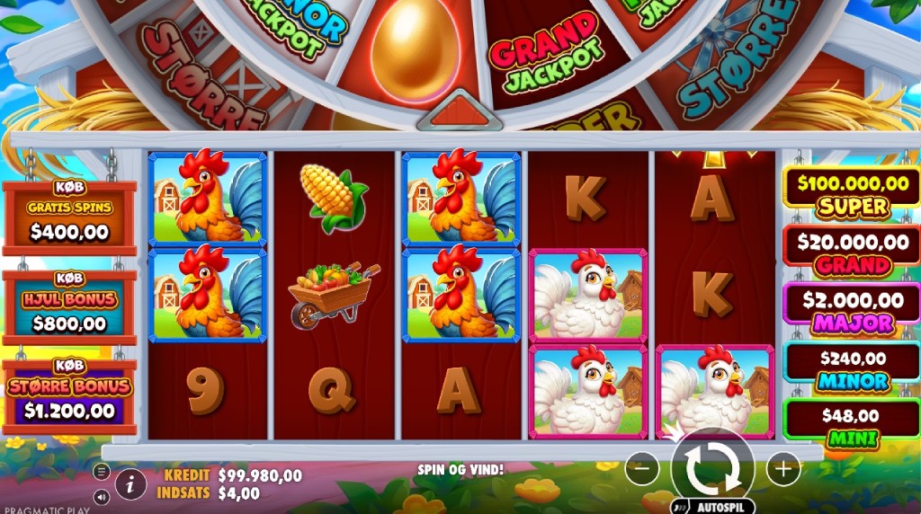 Skærmbillede fra den nye Bigger Barn House Bonanza spilleautomat fra Pragmatic Play