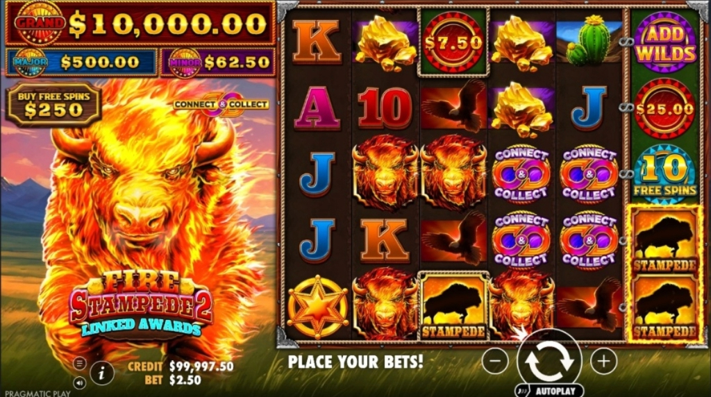 Skærmbillede fra den nye Fire Stampede 2 spilleautomat fra Pragmatic Play