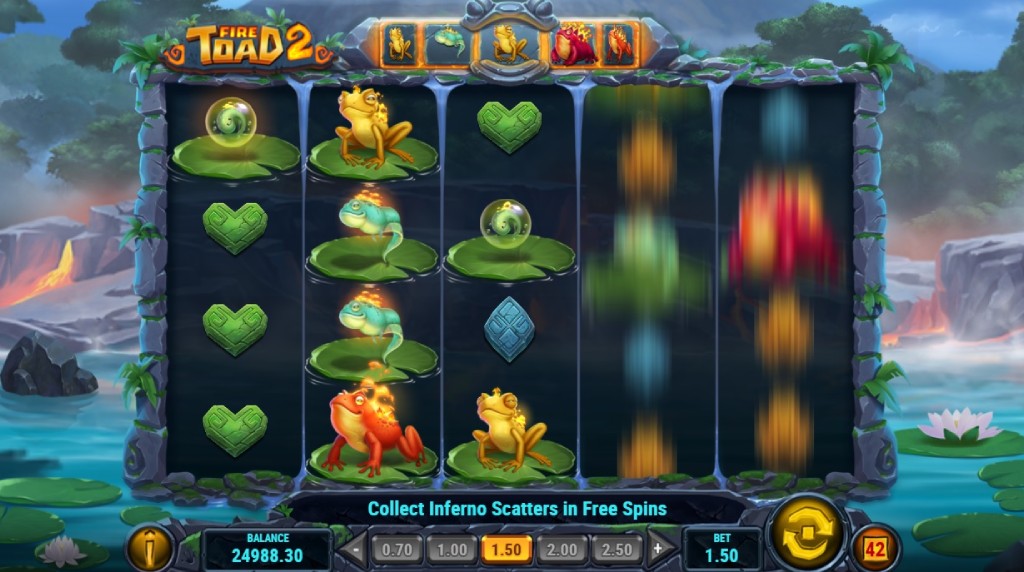 Skærmbillede fra den nye Fire Toad 2 spilleautomat fra Play’n GO