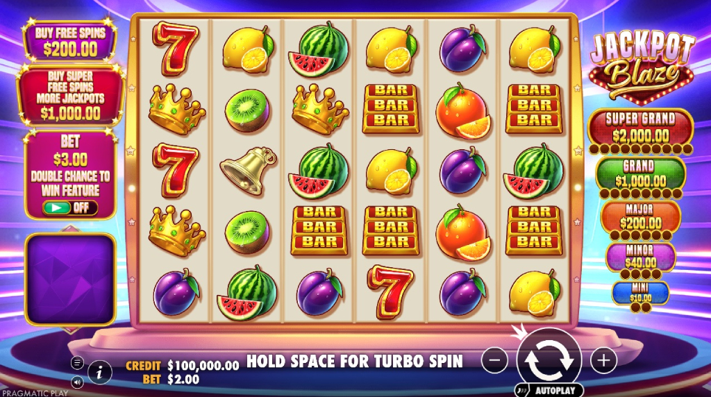 Skærmbillede fra den nye Jackpot Blaze spilleautomat fra Pragmatic Play