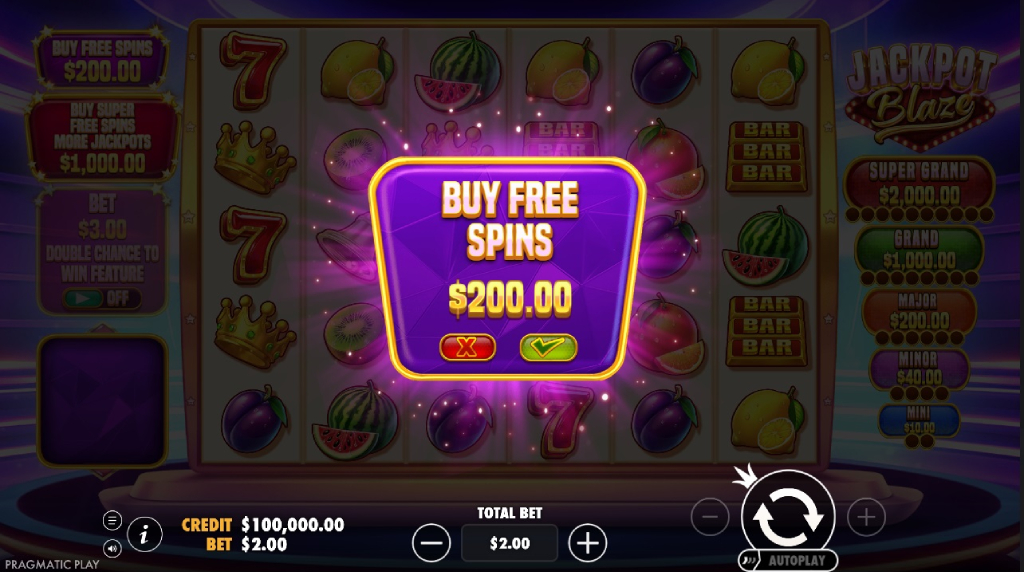 Skærmbillede af Free Spins-funktionen i Jackpot Blaze