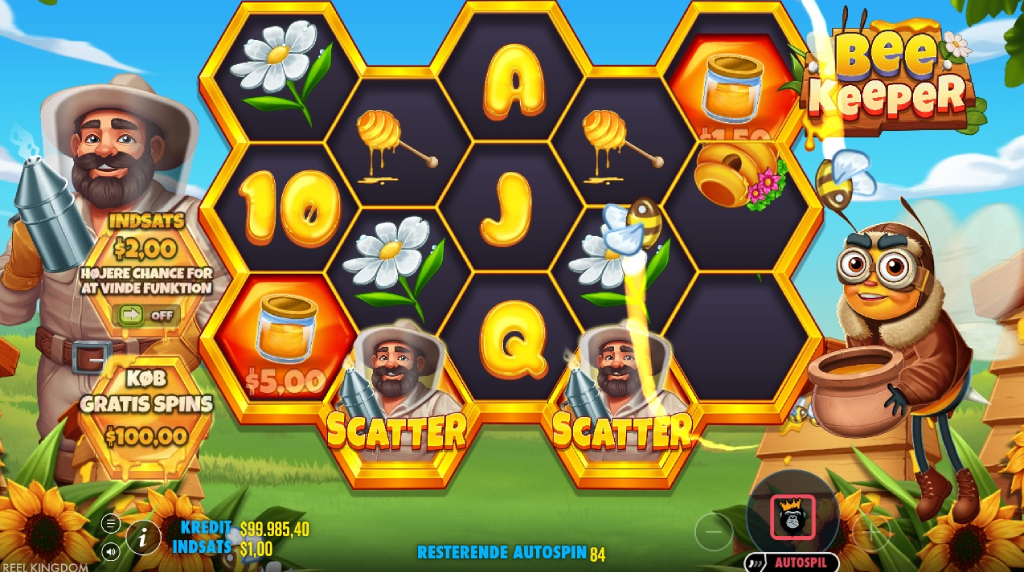 Skærmbillede fra den nye Bee Keeper spilleautomat fra Pragmatic Play