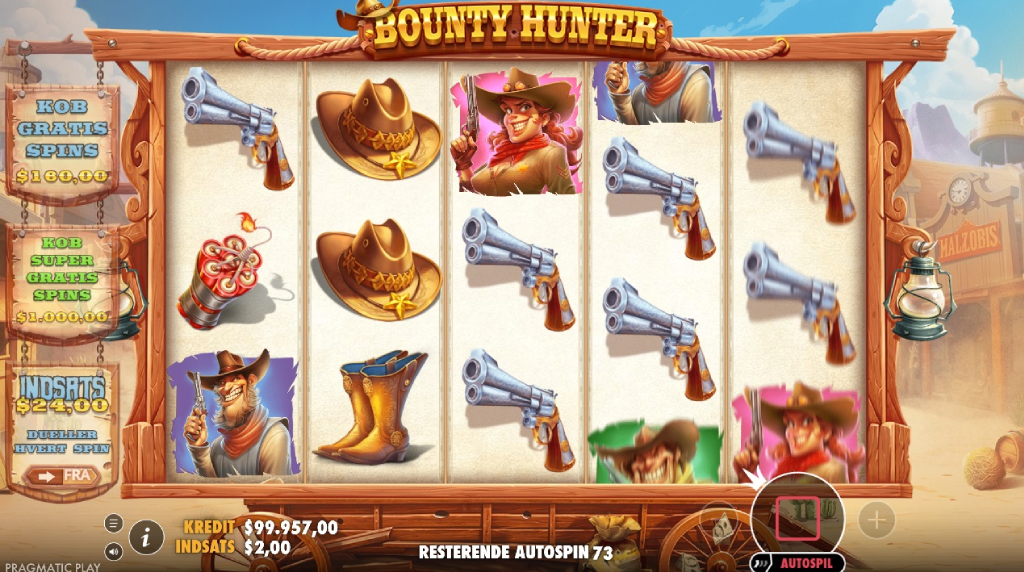 Skærmbillede fra den nye Bounty Hunter spilleautomat fra Pragmatic Play
