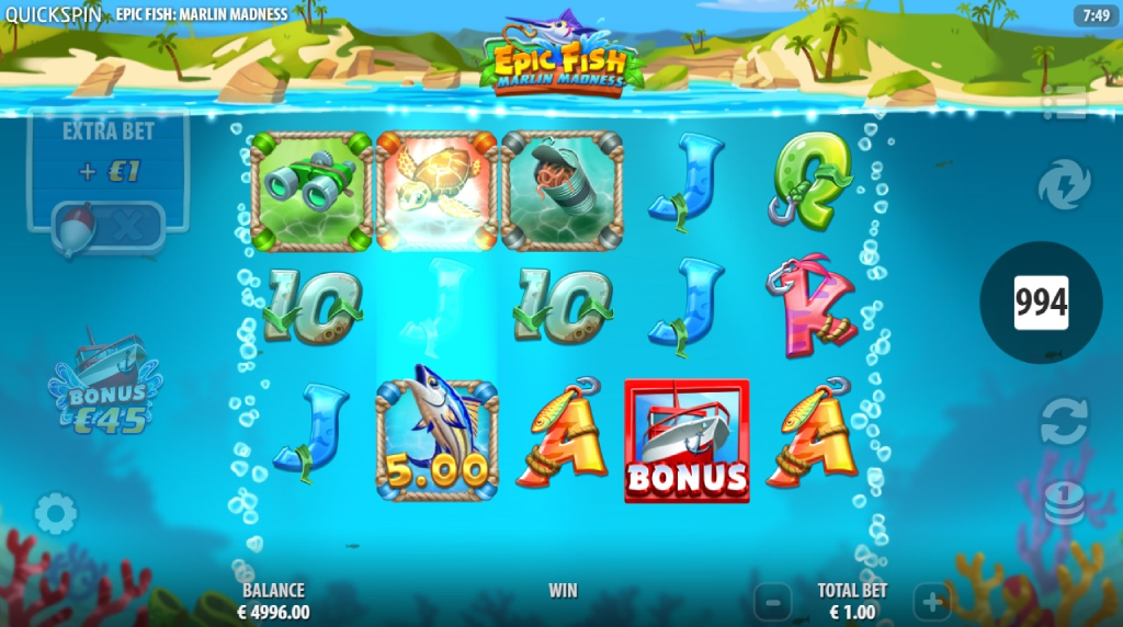 Skærmbillede fra den nye Epic Fish Marlin Madness spilleautomat fra Quickspin