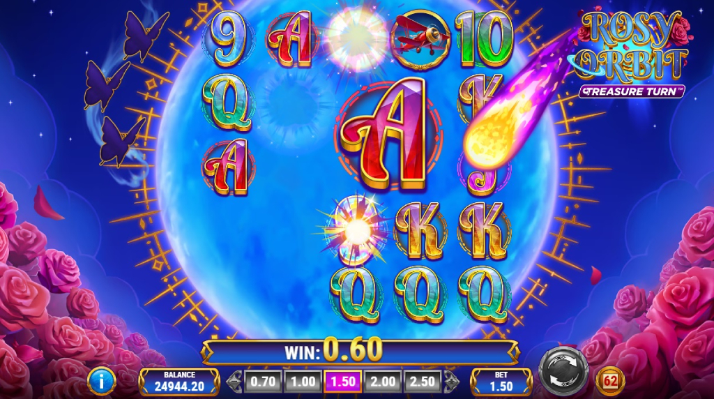 Skærmbillede af Starfall-feature i Rosy Orbit Treasure Turn