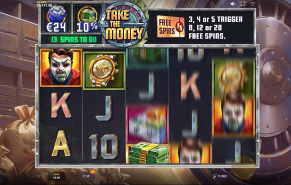 Skærmbillede fra den nye Take the Money spilleautomat fra Red Tiger