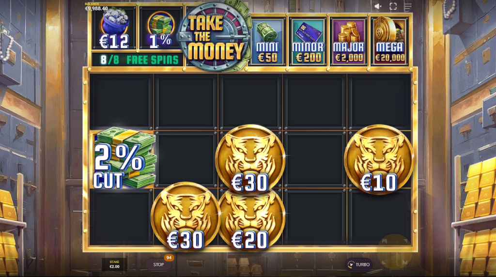 Skærmbillede af Free Spins runden i Take the Money