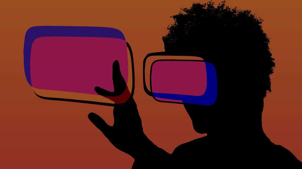 Silhuet med VR headset foran rød baggrund
