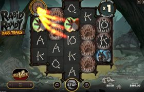 Skærmbillede fra den nye Rabid Randy Dark Trails spilleautomat fra NetEnt