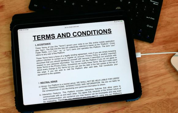 Relger og vilkår på tablet