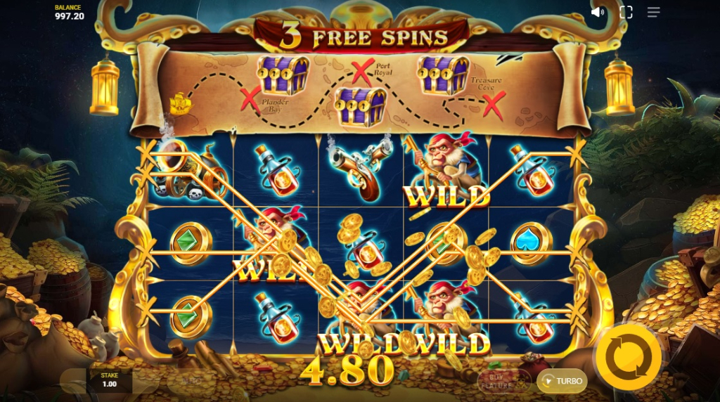 Skærmbillede af Treasure Spins i Pirates’ Plenty Treasures of the Seas