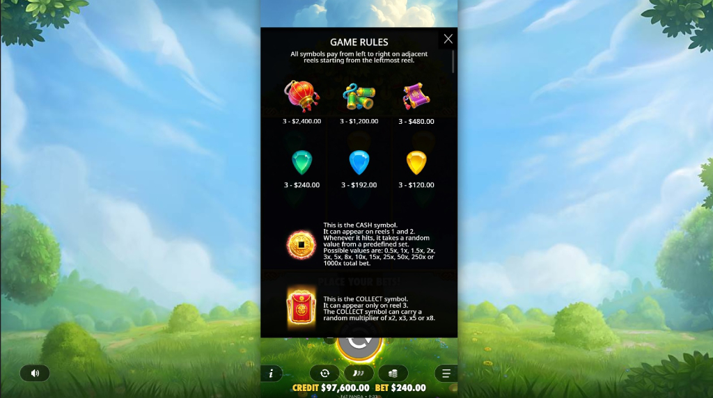 Screenshot af udbetalingstabellen i Lucky Fortune Tree