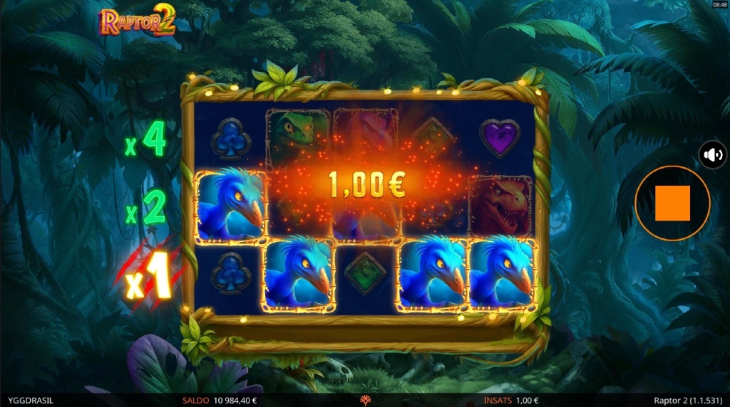 Screenshot fra den Nye Raptor 2 Slot af Yggdrasil