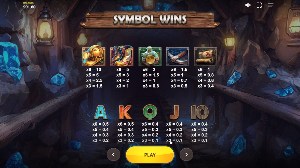 Screenshot af udbetalingstabellen i Digging for Wilds