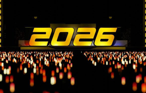 Gyldent 2026 tal med mange lys