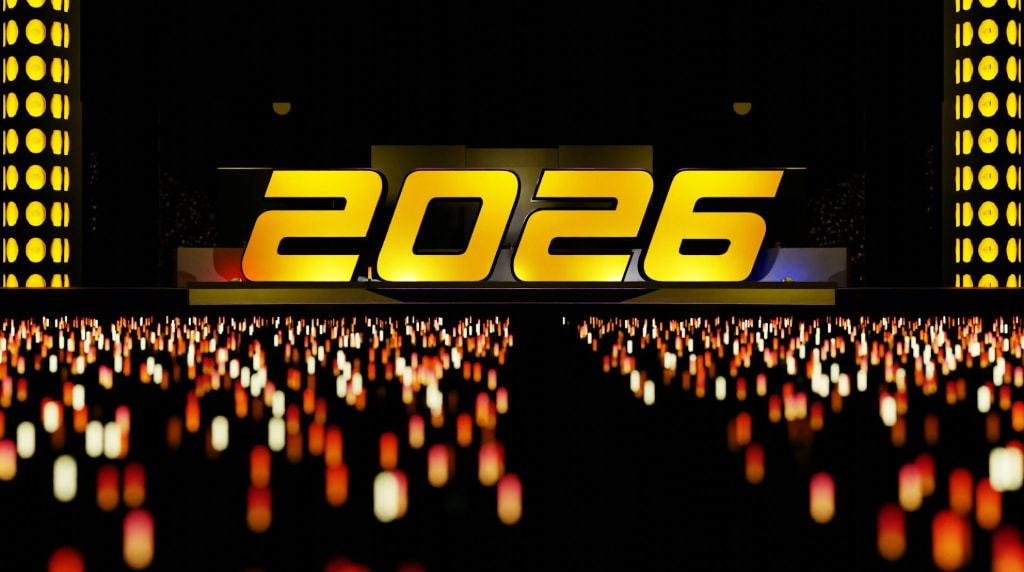 Gyldent 2026 tal med mange lys