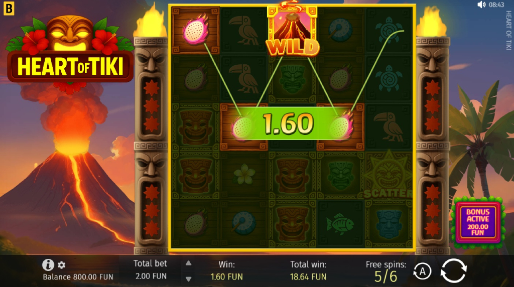 Skærmbillede af Free spins i Heart of Tiki