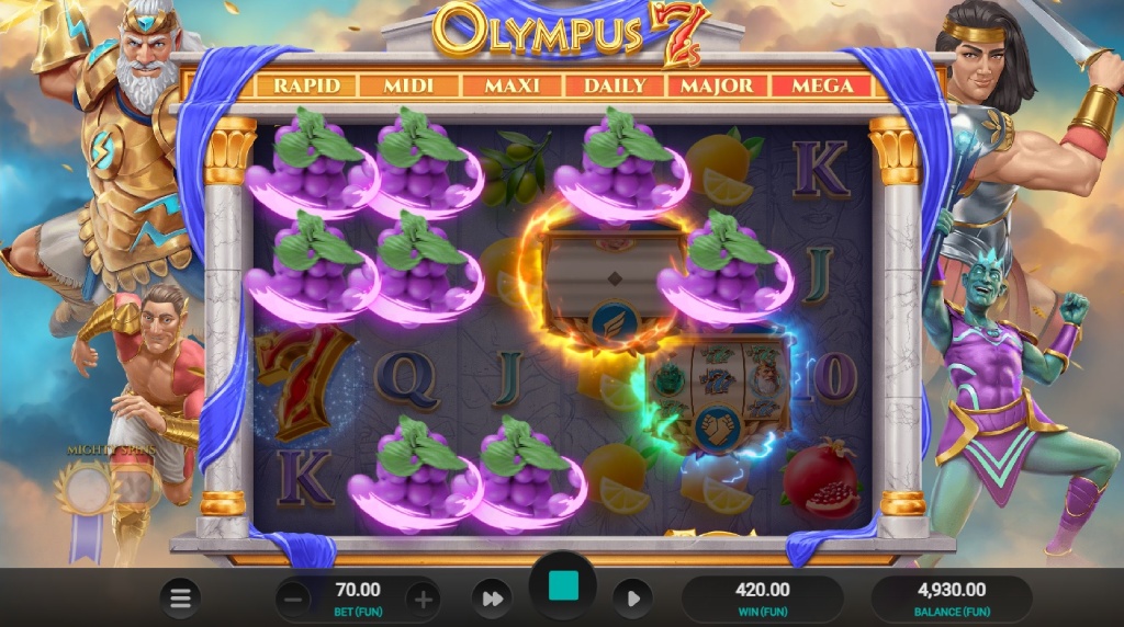 Screenshot fra den Nye Olympus 7’s Dream Drop Slot af Relax Gaming