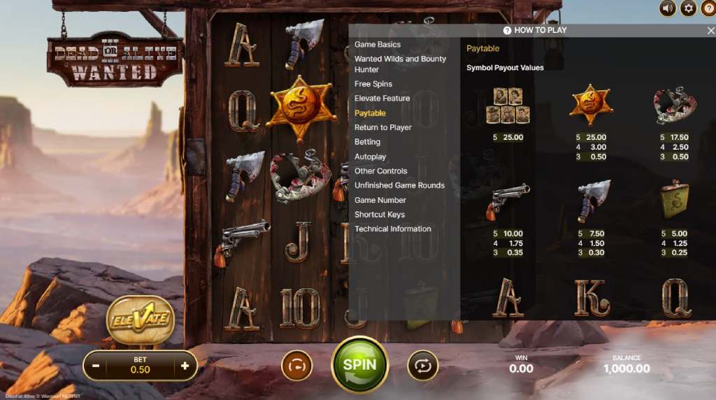 Screenshot af udbetalingstabellen i Dead or Alive 3