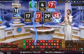 Screenshot fra den Nye Gates of Olympus Roulette Live af Pragmatic Play