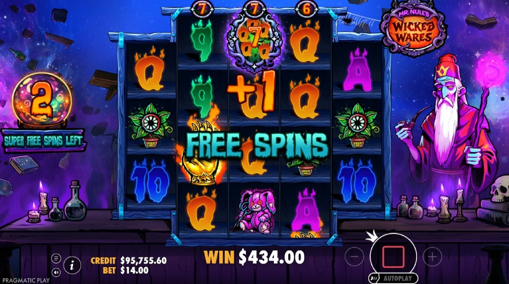Skærmbillede af Super Free Spins i Mr Null's Wicked Wares