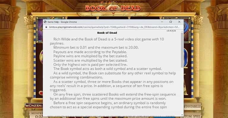 Book of Dead slot rules