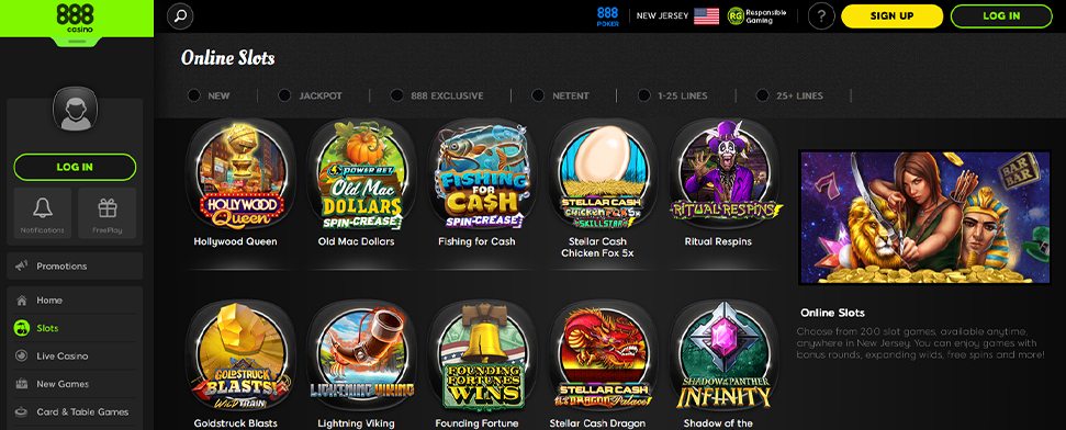 Online slots at 888casino in New Jersey