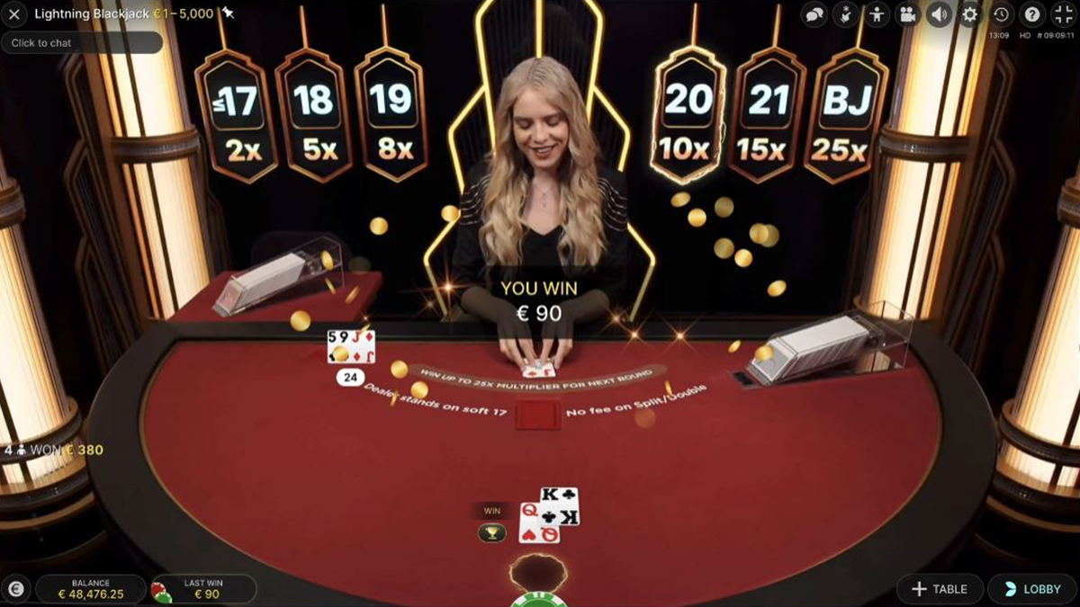 Una immagine del gioco live Lightning Blackjack.