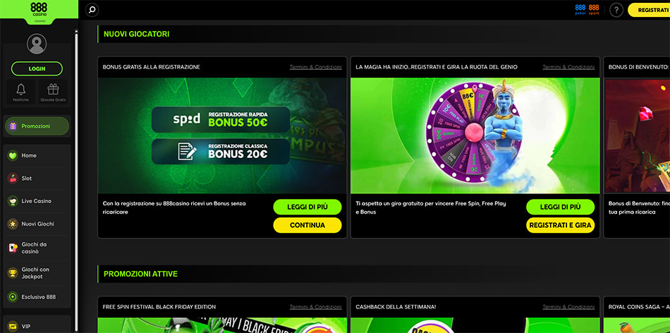 La pagina con le promozioni di 888casino