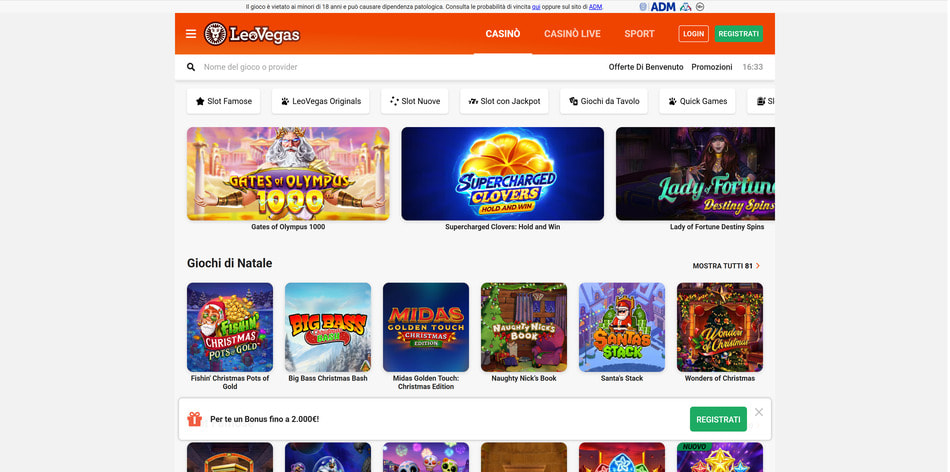 L'homepage di LeoVegas