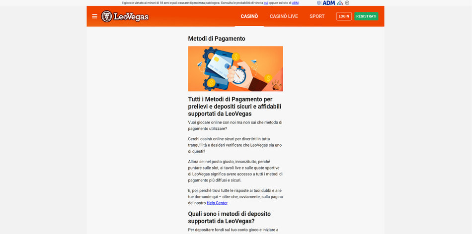 Metodi di pagamento di LeoVegas