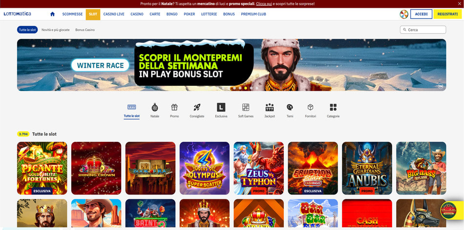 La pagina con le slot di Lottomatica