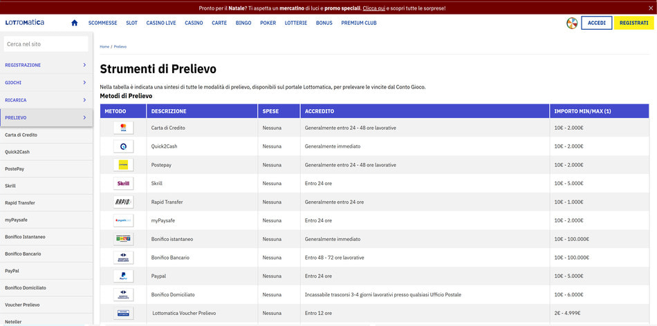 Gli strumenti di prelievo su Lottomatica
