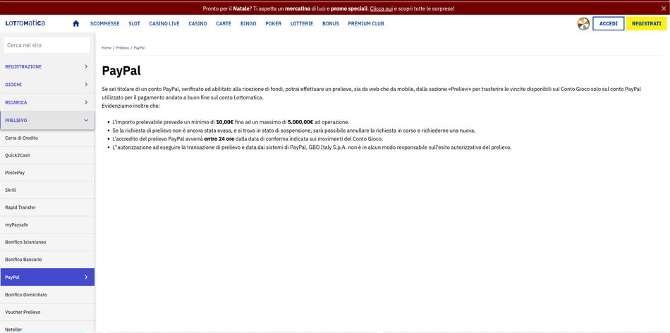 I termini di PayPal su Lottomatica