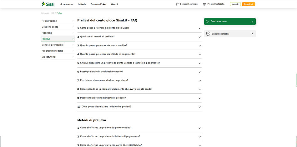 Le FAQ di Sisal sui prelievi