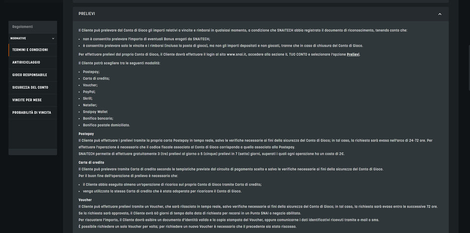 I dettagli sui prelievi su SNAI