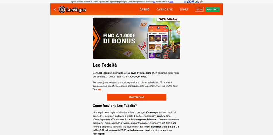 La promo Leo Fedeltà di LeoVegas