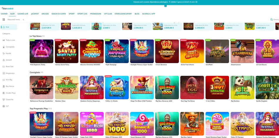 La pagina delle slot online su StarCasinò