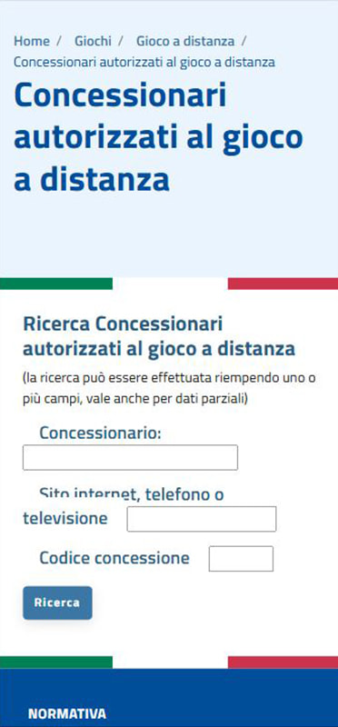 La pagina di ricerca per controllare la licenza di un casinò online
