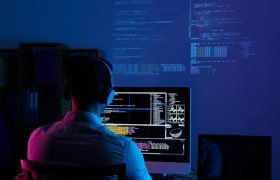 Sviluppatore software al lavoro su computer