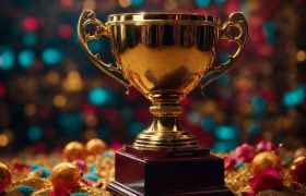 Trofeo dorato su base di legno.