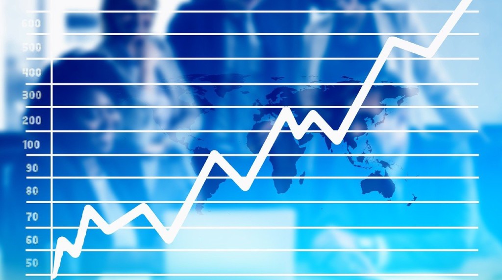 Grafico di crescita con sfondo aziendale sfocato