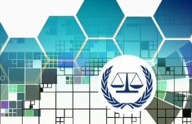 Simbolo della legge su sfondo astratto digitale