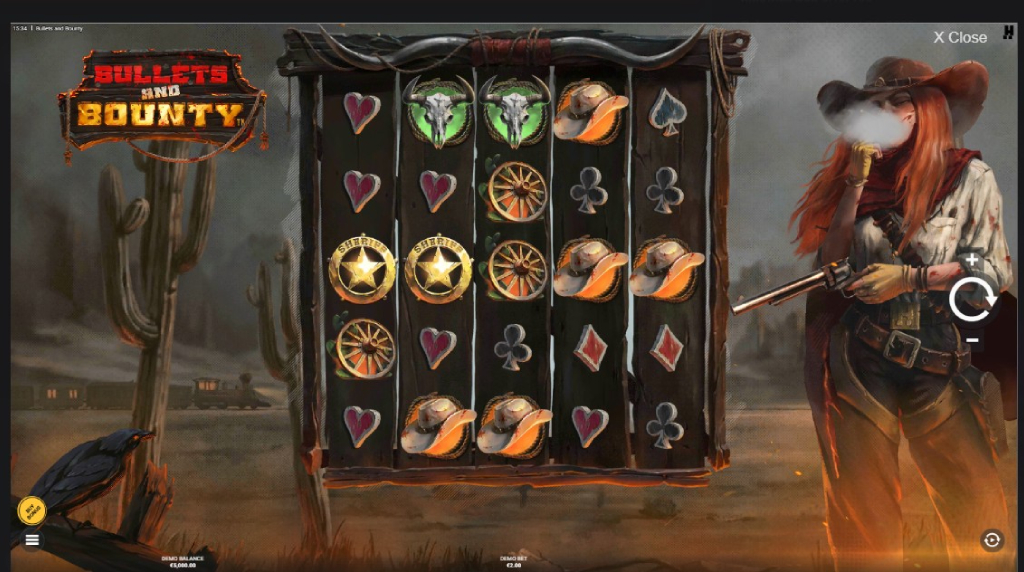 Screenshot dalla nuova slot Bullets and Bounty di Hacksaw Gaming