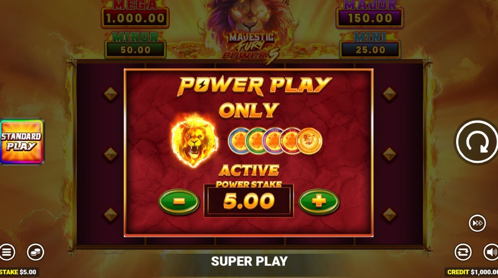 Screenshot della funzione Power Play di Majestic Fury Power 5