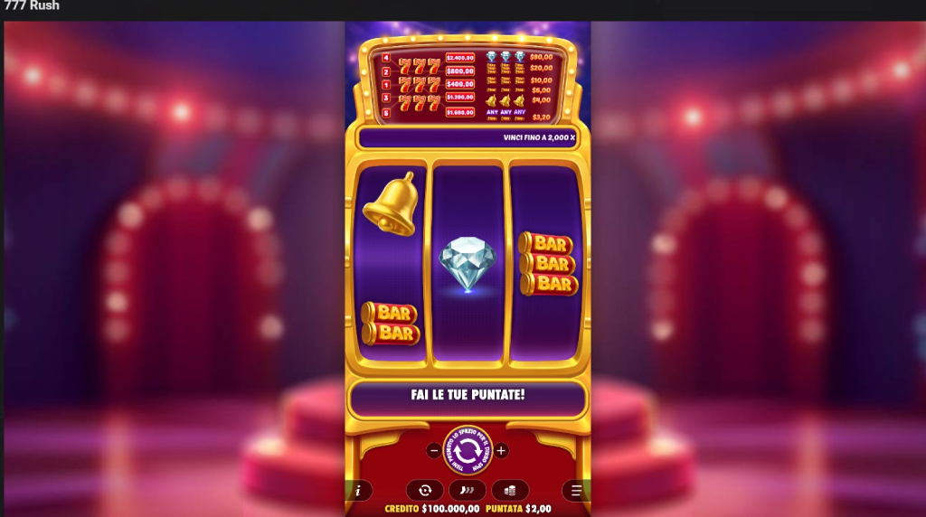 Screenshot della nuova slot 777 Rush di Pragmatic Play
