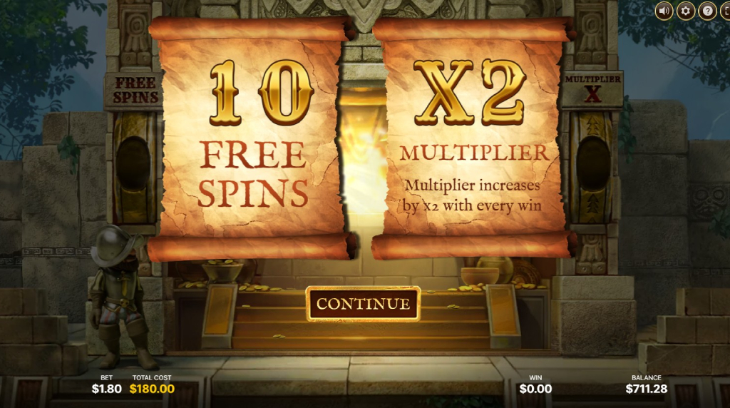 Screenshot della funzionalità free spins di Gonzo’s Quest 2 di NetEnt