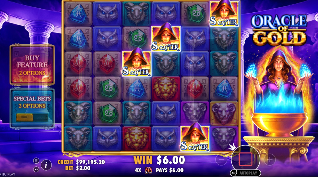 Screenshot della funzione Super Free Spins di Oracle of Gold
