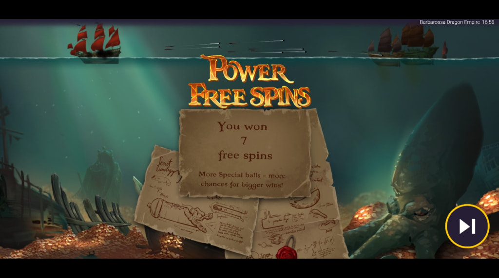 Screenshot della funzione Power Free Spins di Barbarossa Dragon Empire