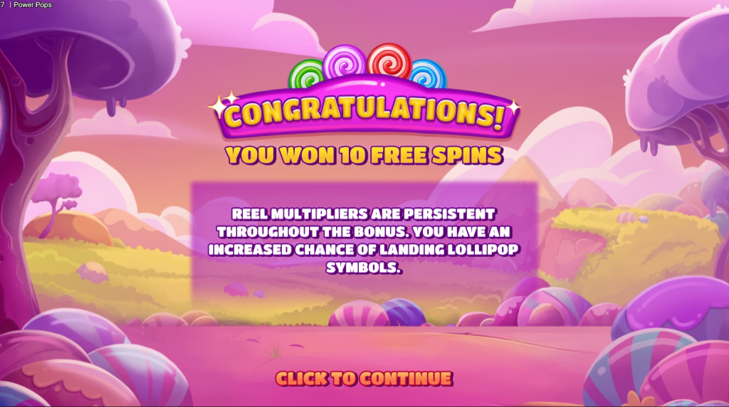 Screenshot della funzione Sugar Pop di Power Pops